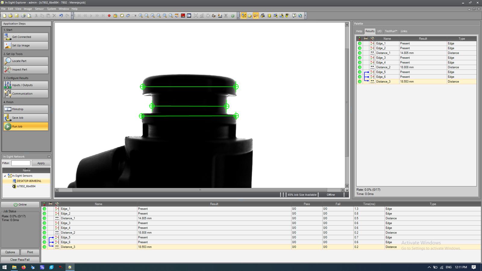 Machine vision dimensional measurement screen